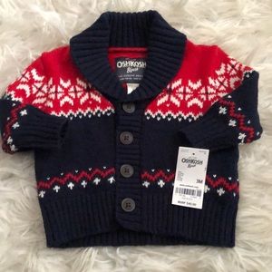 Oshkosh button front blue red & white cardigan. 3 Months. NWT